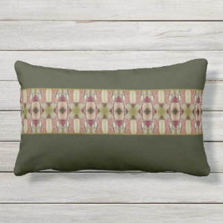 Dark Green With Beige and Burgundy Lumbar Cushion