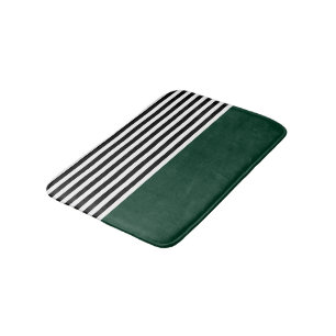 Dark Green With Black and White Stripes Bath Mat