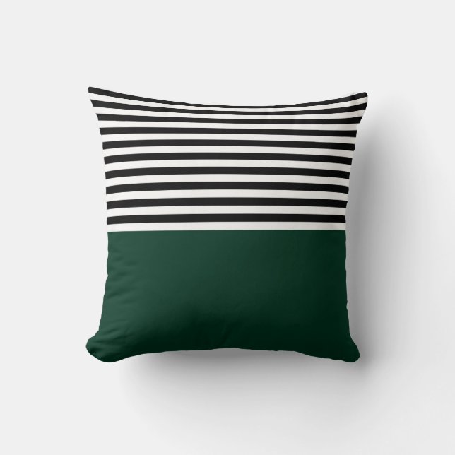 Dark Green With Black and White Stripes Cushion (Front)