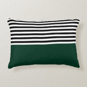 Dark Green With Black and White Stripes Decorative Cushion