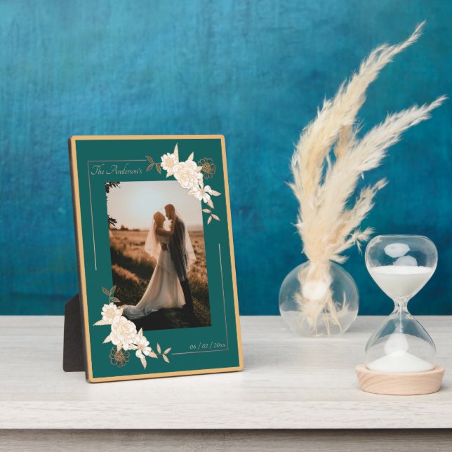 Dark Green with Cream Roses Married Plaque (Side)