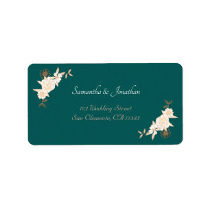 Dark Green with Cream Roses Wedding Return Address Label
