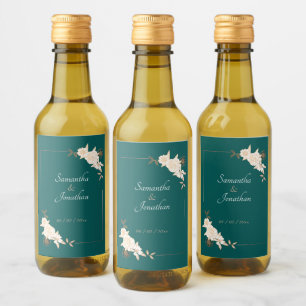 Dark Green with Cream Roses Wedding Wine Label