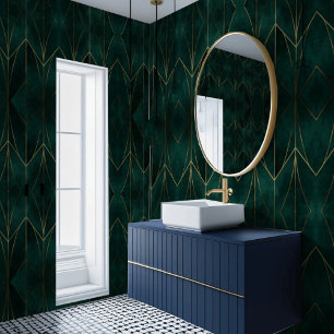 Dark Green with Gold Accents Wallpaper