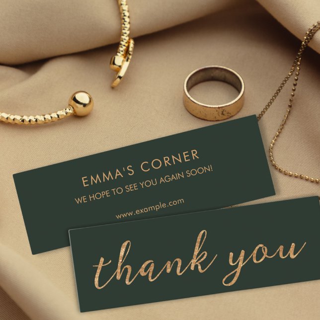 Dark Green with Gold Thank You Business Card (green thank you business card in golden text)