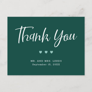 Dark Green With Hearts Wedding Thank You Postcard