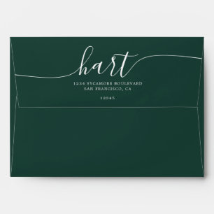 Dark Green with White Script Return Address Envelope
