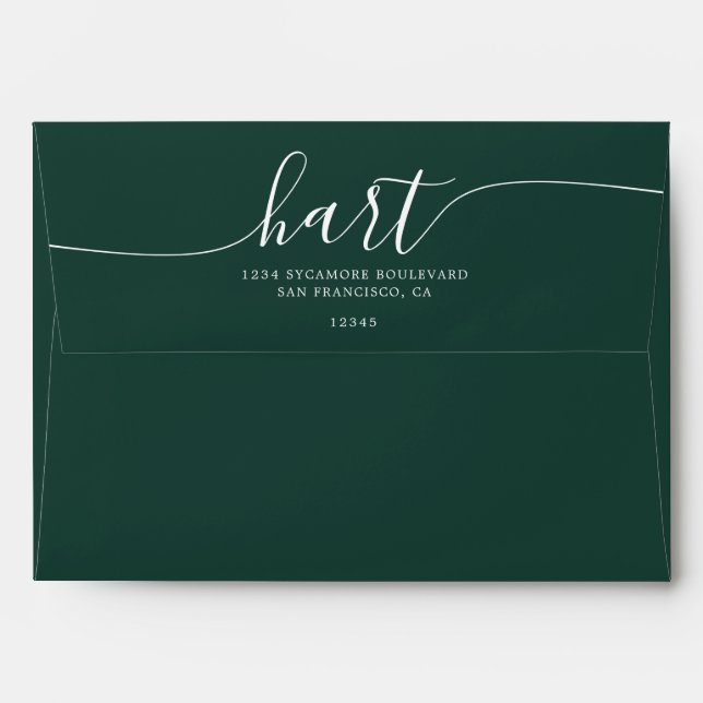 Dark Green with White Script Return Address Envelope (Back (Top Flap))
