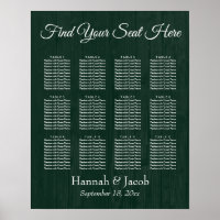 Dark Green Wooden Wedding Reception Seating Chart