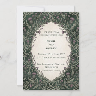 Dark Green Woodland Floral Wedding Invitation