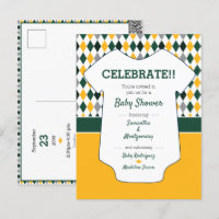 Dark Green & Yellow Argyle Pattern Baby Shower