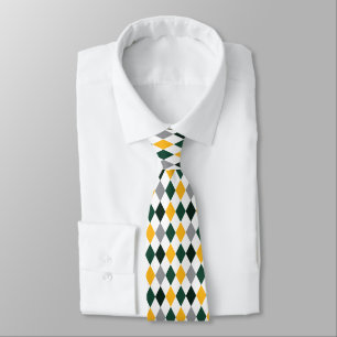 Dark Green & Yellow Argyle Pattern Game Day Tie