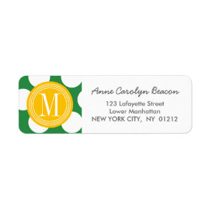 Dark Green & Yellow Big Polka Dots Monogrammed