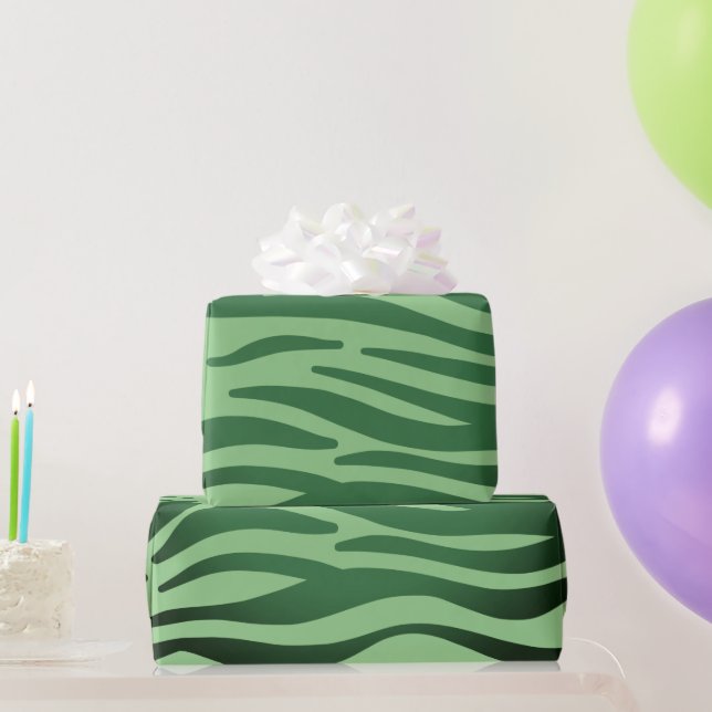 Dark Green Zebra Animal Stripes Wrapping Paper (Party Gifts)
