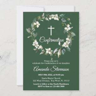 Dark Greenery Floral Confirmation Invitation