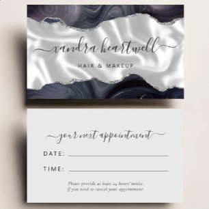 Dark Grey Agate Silver Glitter Stylist Appointment Business Card