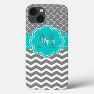 Dark Grey and Blue Chevron Personalised iPhone 13 Case