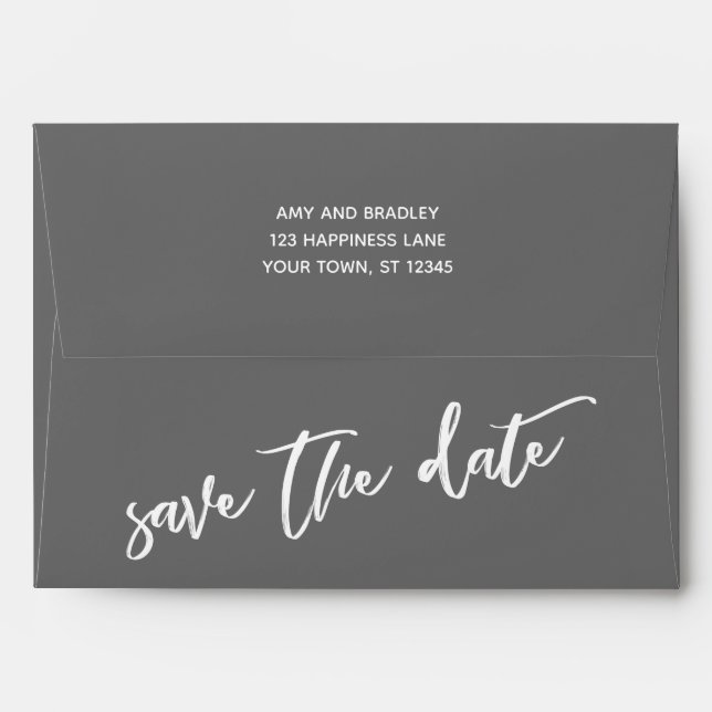 Dark Grey and Casual Handwriting Save the Date Envelope (Back (Top Flap))