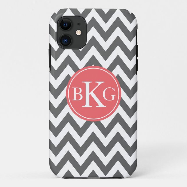 Dark Grey and Coral Chevron Custom Monogram Case-Mate iPhone Case (Back)