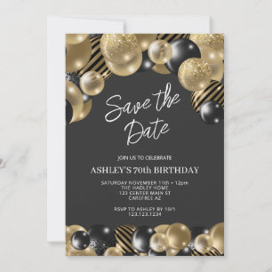 Dark Grey and Gold 70th Birthday Invitation