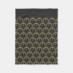 Dark-grey and gold art-deco geometric pattern fleece blanket