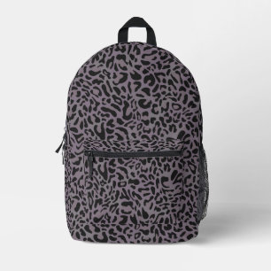 Dark Grey and Muted Charcoal Leopard Print Printed Backpack