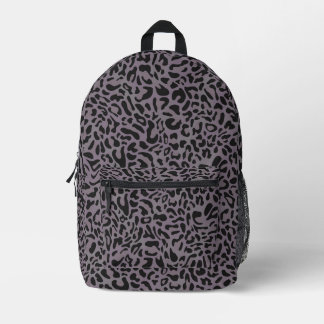 Dark Grey and Muted Charcoal Leopard Print Printed Backpack
