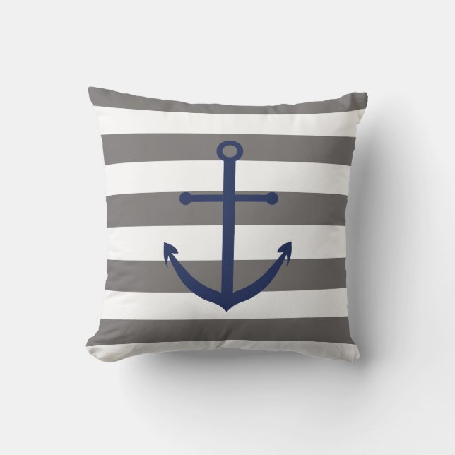 Dark Grey and Navy Blue Anchor Pillow (Front)