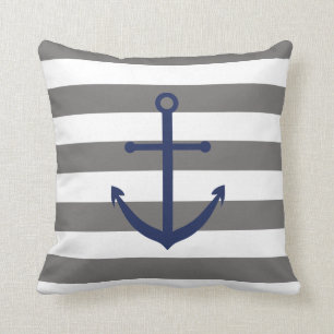 Dark Grey and Navy Blue Anchor Pillow