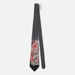 Dark Grey and Pink Asian Dragon Tie
