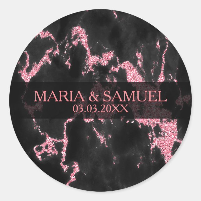 Dark Grey And Pink Glitter- Thank You Classic Round Sticker (Front)