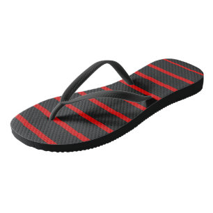 Dark Grey and Red Stripes Flip Flops