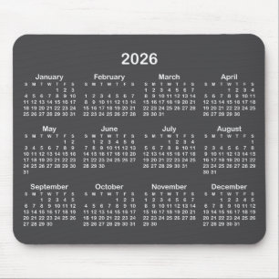 Dark Grey and White 2026 Calendar Mouse Mat