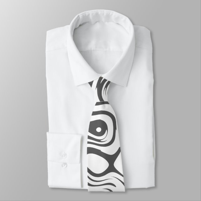 Dark Grey and White Abstract Swirly Pattern Tie (Tied)