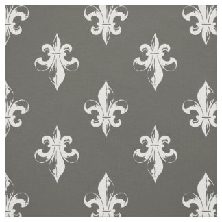 Dark Grey and White Fleur De Lis Pattern Fabric