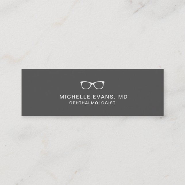 Dark Grey and White Ophthalmologist Glasses Logo Mini Business Card (Front)
