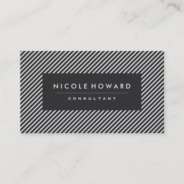 Dark Grey and White Stripes Business Card (Front)