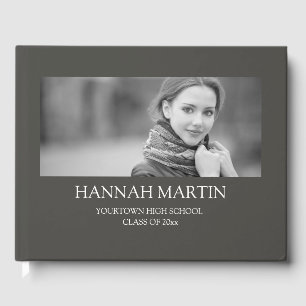 Dark Grey Any Photo Black White Graduation Guest Book