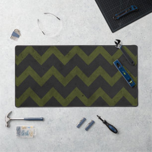 Dark grey army green vintage chevron desk mat