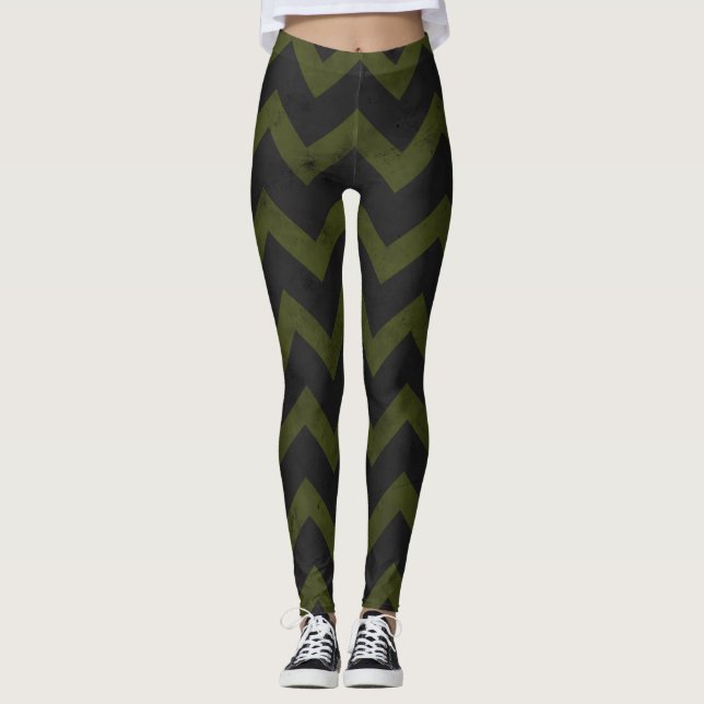  Dark grey army green vintage chevron Leggings (Front)