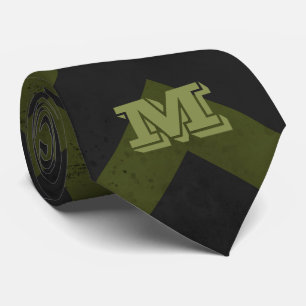 Dark grey army green vintage chevron Monogram Tie