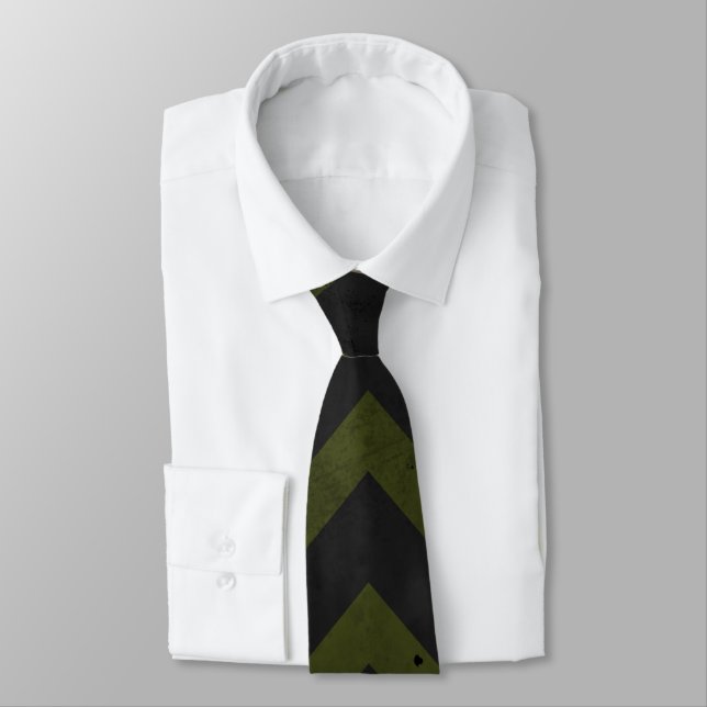 Dark grey army green vintage chevron tie (Tied)