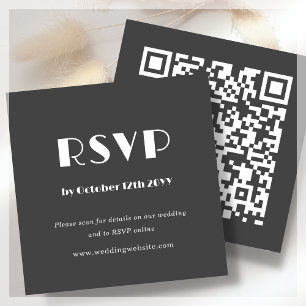 Dark Grey Art Deco   QR Code   Wedding RSVP Enclosure Card