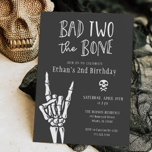 Dark Grey Bad Two The Bone 2nd Birthday Party Invitation