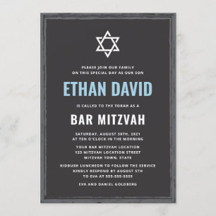 Dark grey bar mitzvah invitation with rough border
