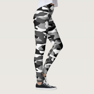 Dark Grey Black And White Camouflage Pattern Leggings