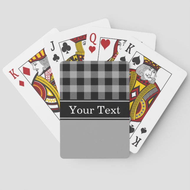 Dark Grey Black Buffalo Check Plaid CBN Monogram Playing Cards (Back)