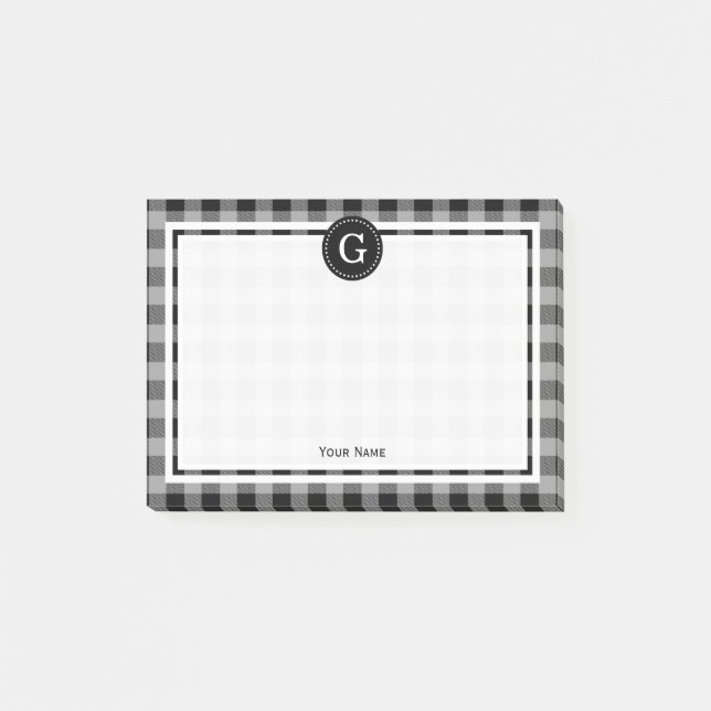 Dark Grey Black Buffalo Plaid Check 1IR Post-it Notes (Front)