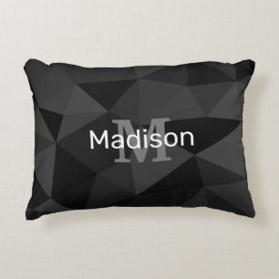Dark grey black geometric mesh pattern Monogram Decorative Cushion