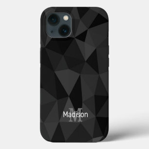 Dark grey black geometric mesh pattern Monogram iPhone 13 Case